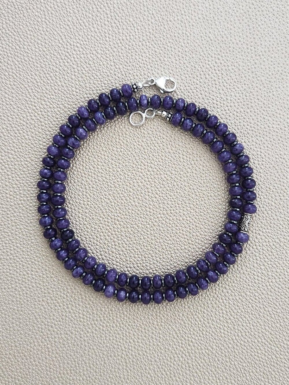 PURPLE JADE NECKLACE W/ 925 SILVER TUBE BEAD--22"